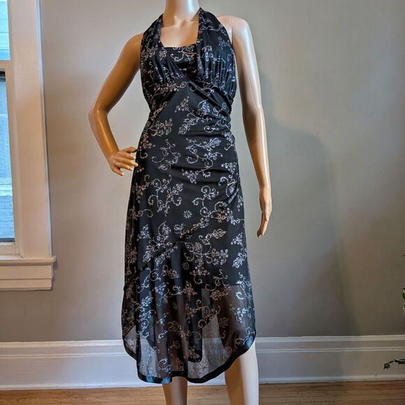 Vintage Y2K Taboo Black Halter Dress Floral Glitter Dark Fairycore Prom Size XL - Picture 2 of 13